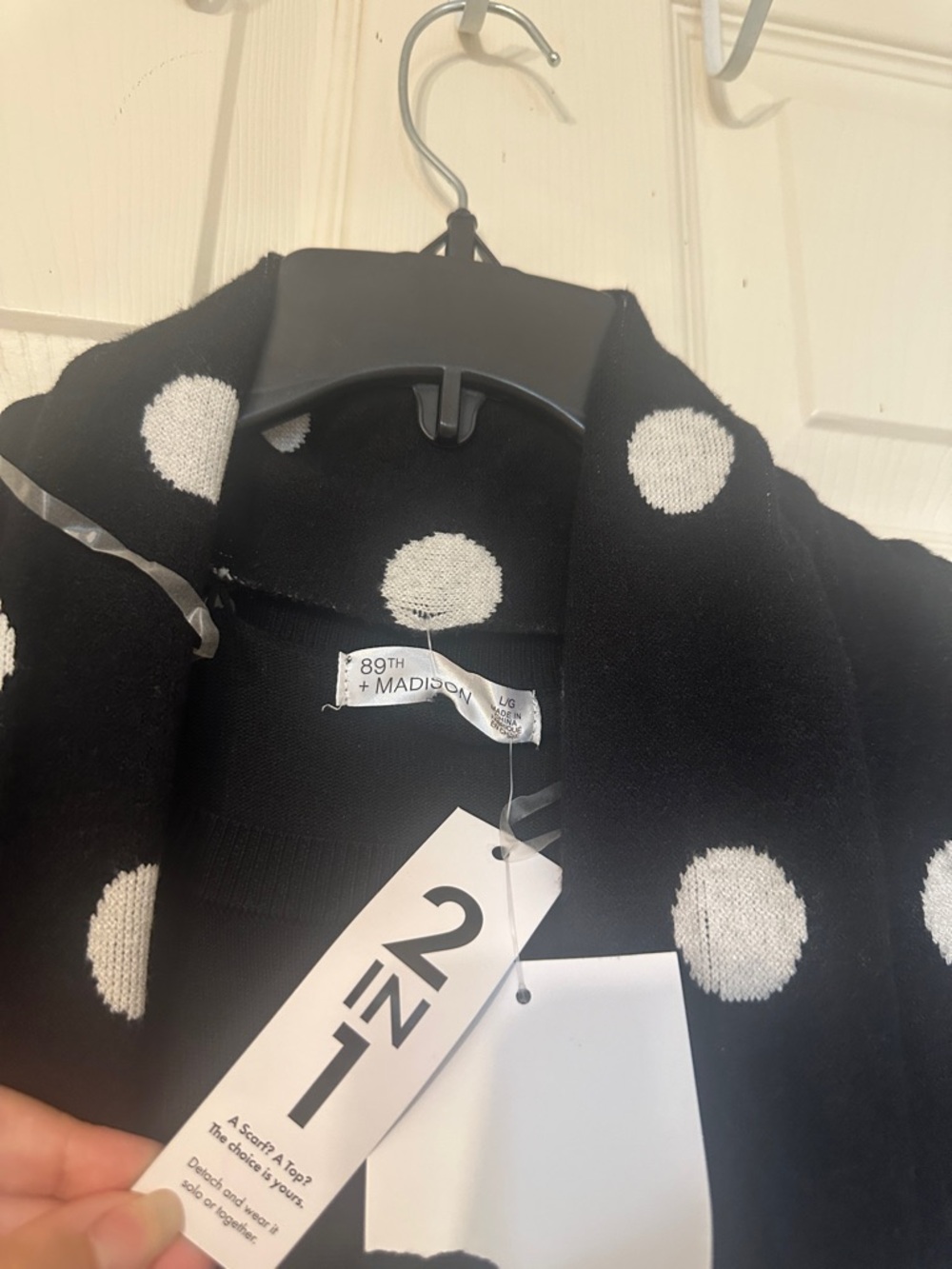 89th & Madison Black and White Polka Dot Cowl Sweater - Picture 4 of 4